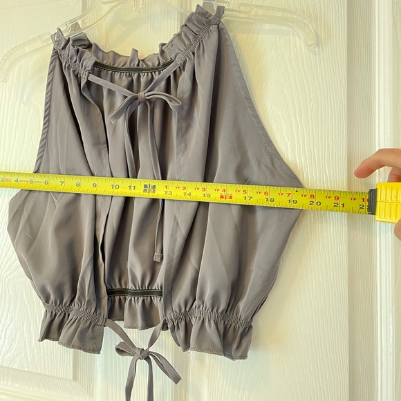 NEW open back crop tank gray adjustable tieS stretch ruffleD sexy - Picture 7 of 8